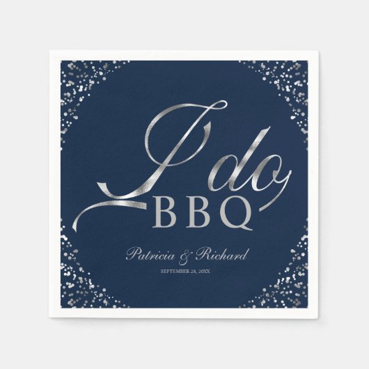 Serviette En Papier Fête de fiançailles BBQ Navy Confetti Argent (Devant)