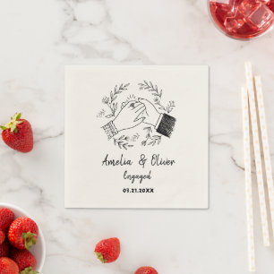 Serviette En Papier Fête de fiançailles de couple romantique dessiné à