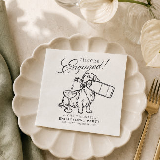 Serviette En Papier Fête de fiançailles élégante avec dachshund dessin