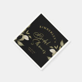 Serviette En Papier Fête de fiançailles élégante or noir floral (Coin)