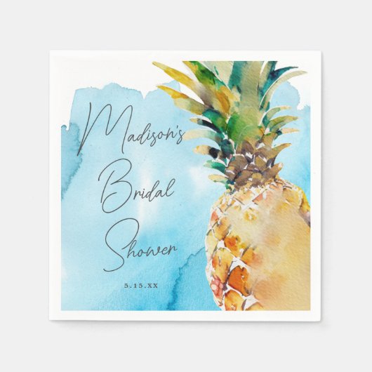 Serviette En Papier Fête de Fiançailles Tropicale aux Ananas Vibrants (Devant)