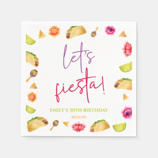 Serviette En Papier Fête de Fiesta Taco, fête mexicaine d'anniversaire (Devant)