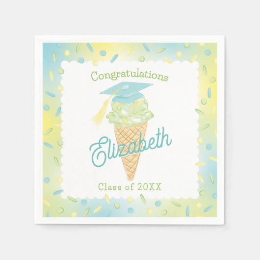 Serviette En Papier Fête de fin d'études avec glace Bleu Vert (Devant)