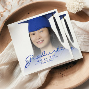 Serviette En Papier Fête de fin d'études avec photo sur script bleu