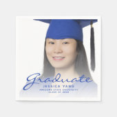 Serviette En Papier Fête de fin d'études avec photo sur script bleu (Devant)