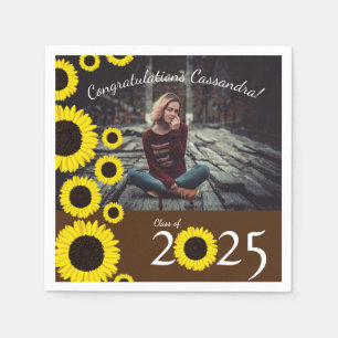Serviette En Papier Fête de fin d'études de campagne de tournesols Bru