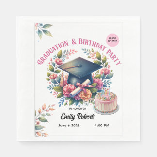 Serviette En Papier Fête de fin d'études & Nappe florale double célébr