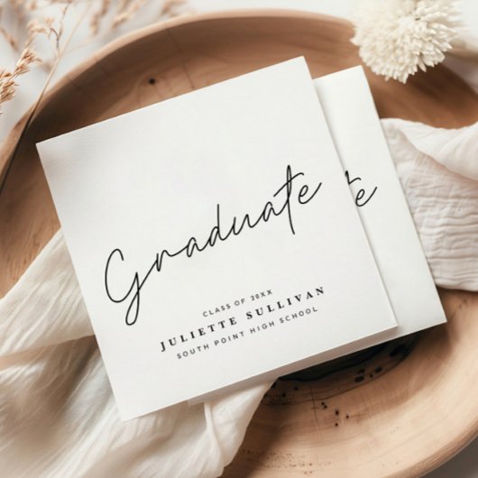 Serviette En Papier Fête de fin d'études noir et blanc Simple Script