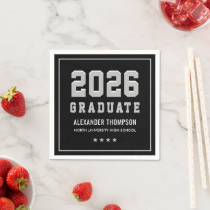 Serviette En Papier Fête de fin d'études Varsity Silver Black 2026
