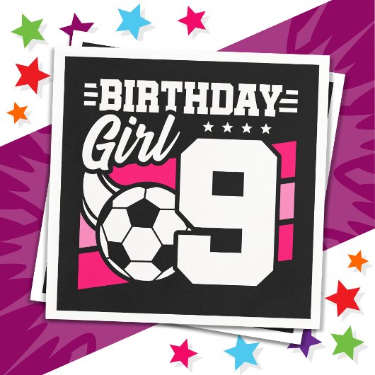 Serviette En Papier Fête de football de 9 ans 9e anniversaire fille