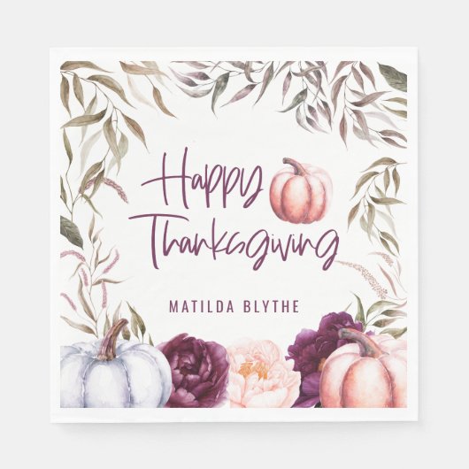Serviette En Papier fête de grâces à l'automne fleuri citrouille (Devant)