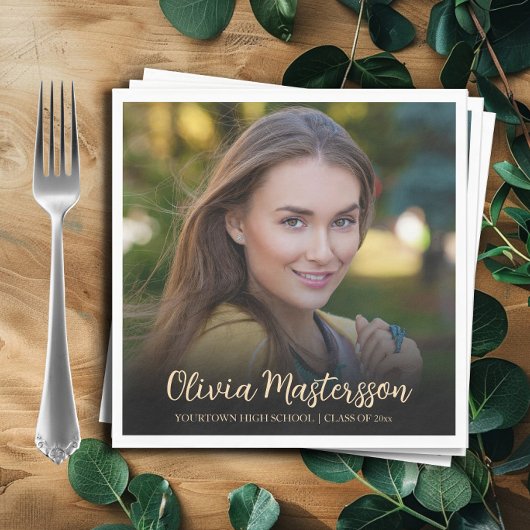 Serviette En Papier Fête de graduation Black Gold Photo