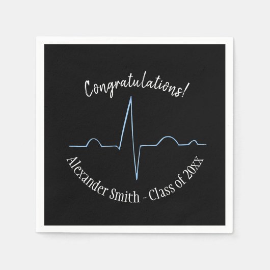 Serviette En Papier Fête de graduation cardiologue noir et bleu (Devant)