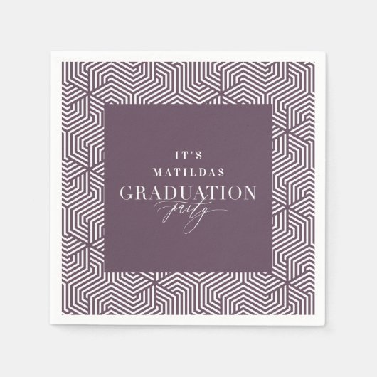 Serviette En Papier Fête de graduation géométrique et script moderne (Devant)