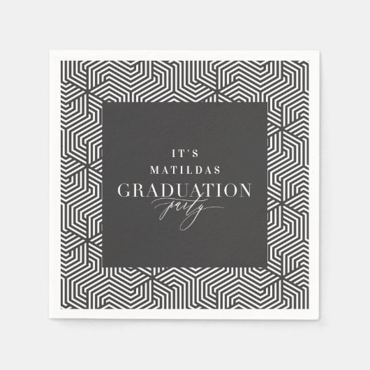 Serviette En Papier Fête de graduation géométrique et script moderne (Devant)