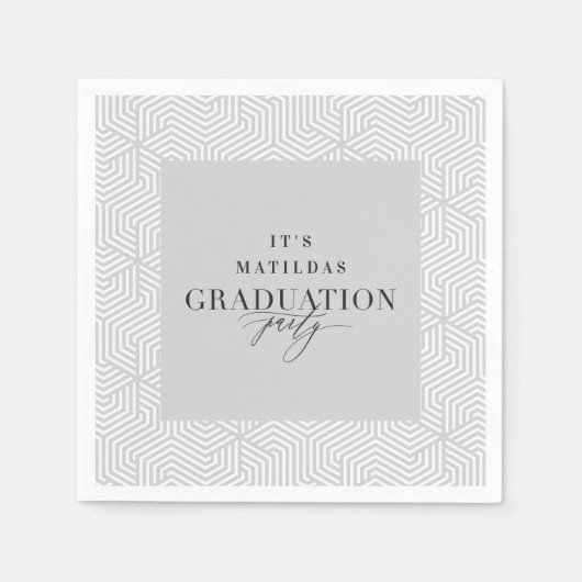 Serviette En Papier Fête de graduation géométrique et script moderne (Devant)