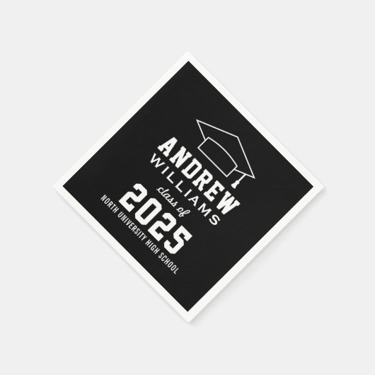 Serviette En Papier Fête de graduation moderne Black White Custom 2025 (Coin)
