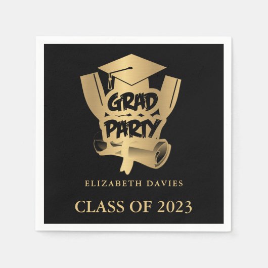 Serviette En Papier Fête de graduation noire et or (Devant)