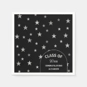 Serviette En Papier Fête de graduation noire Silver Stars personnalisa (Devant)