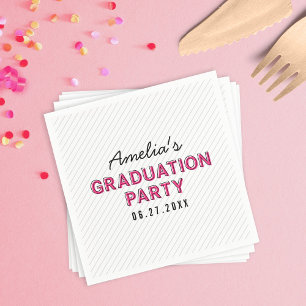 Serviette En Papier Fête de graduation rose moderne Stripes