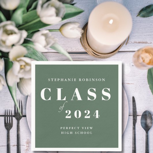 Serviette En Papier Fête de graduation verte Sage Simple
