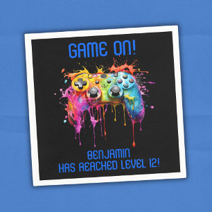 Serviette En Papier Fête de jeu vidéo Boy Blue Level Up