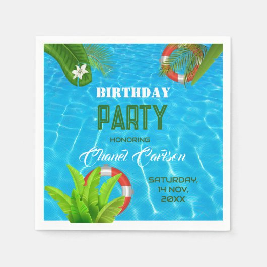 Serviette En Papier Fête de la piscine tropicale | Invitation d'été (Devant)
