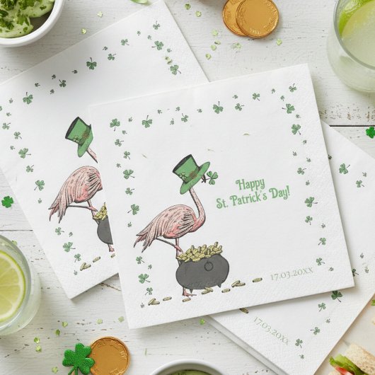 Serviette En Papier Fête de la Saint-Patrick Flamingo Trèfle Irlandais