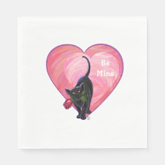 Serviette En Papier Fête de la Saint-Valentin au chat noir (Devant)