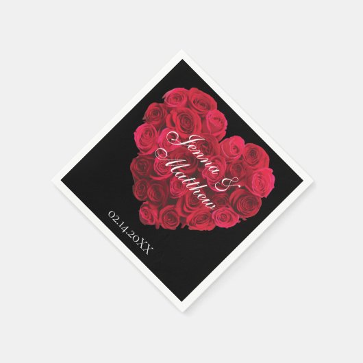 Serviette En Papier Fête de la Saint-Valentin Cœur de Rose Rouge (Coin)