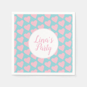 Serviette En Papier Fête de la Saint-Valentin coeurs gribouillés rose