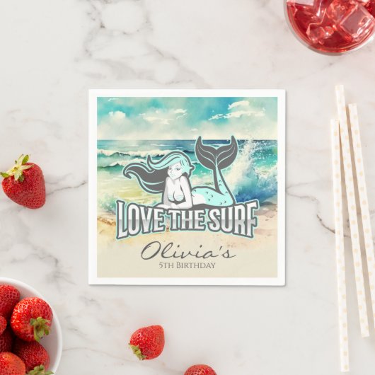 Serviette En Papier Fête de la sirène Aimez le Surf (En situation)