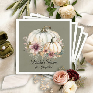 Serviette En Papier Fête de mariage automnal Taupe Sage Citrouille Feu