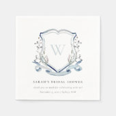 Serviette En Papier Fête de mariage avec blason aquarelle fleur bleue  (Devant)