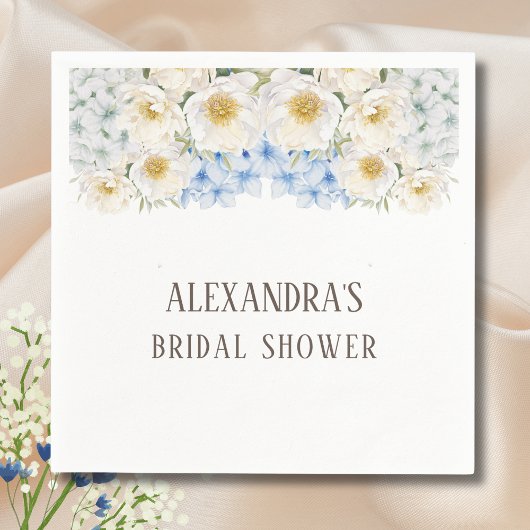 Serviette En Papier Fête de mariage avec hydrangeas bleus et fleurs bl