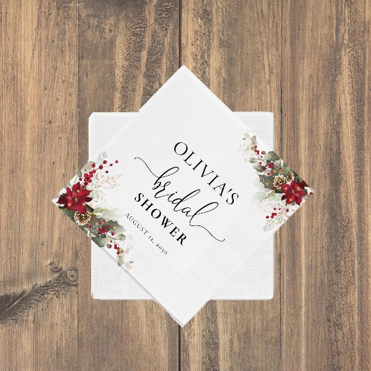 Serviette En Papier Fête de mariage avec poinsettia rouge de Noël