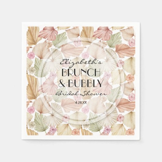 Serviette En Papier Fête de mariage Bohème avec feuilles et fleurs séc (Devant)