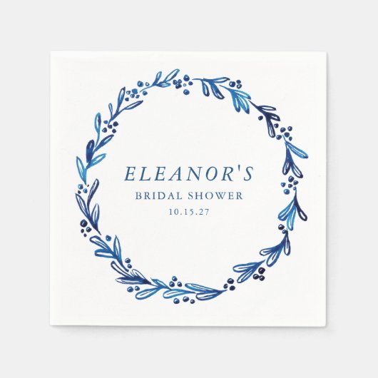 Serviette En Papier Fête de mariage botanique à l'encre bleue indigo p (Devant)