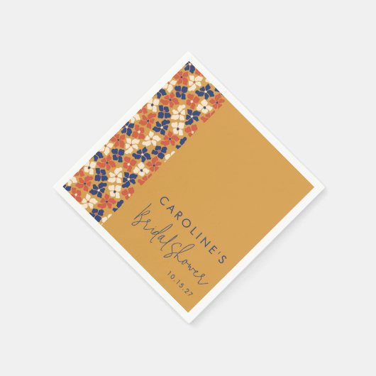 Serviette En Papier Fête de mariage botanique bleue moutarde rustique (Coin)