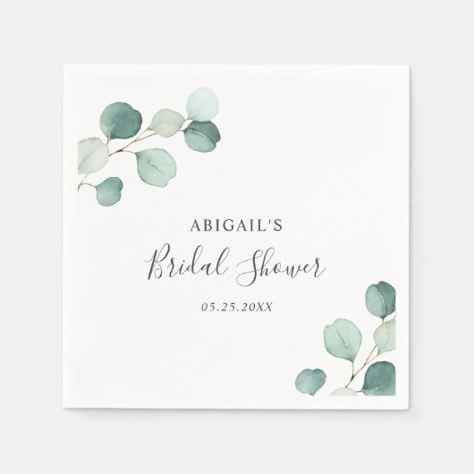 Serviette En Papier Fête de mariage champêtre élégante avec eucalyptus (Devant)