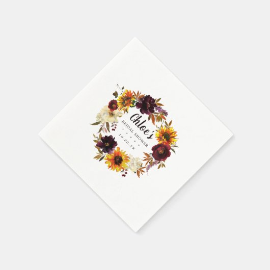 Serviette En Papier Fête de mariage champêtre floral automnal (Coin)