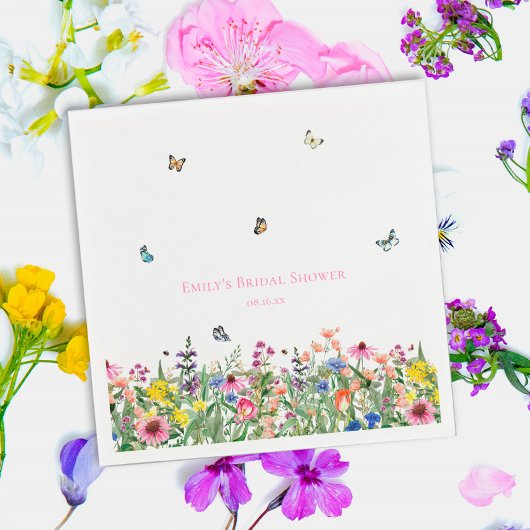 Serviette En Papier Fête de mariage champêtre papillons et fleurs 