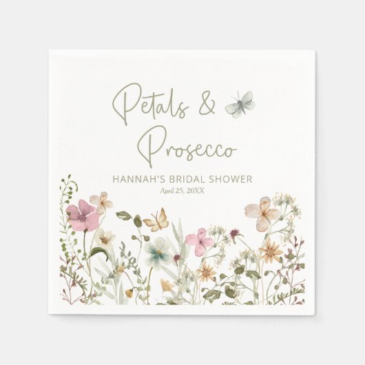 Serviette En Papier Fête de mariage champêtre Pétales et Prosecco (Devant)