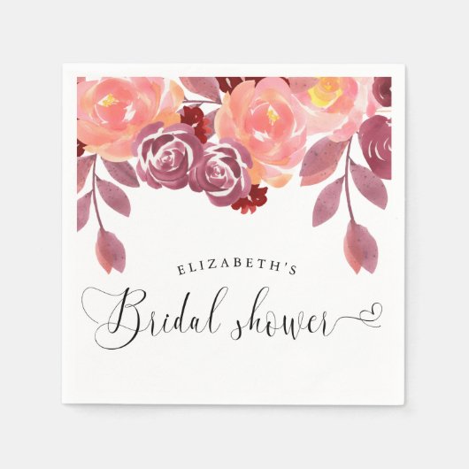 Serviette En Papier fête de mariage champêtre pivoines calligraphie él (Devant)