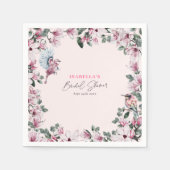 Serviette En Papier Fête de mariage chic Fleurs et Oiseaux Roses (Devant)
