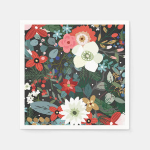 Serviette En Papier Fête de mariage chic sombre floral coloré funky au