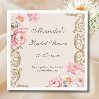 Serviette En Papier Fête de mariage chrétien aux pivoines florales ros