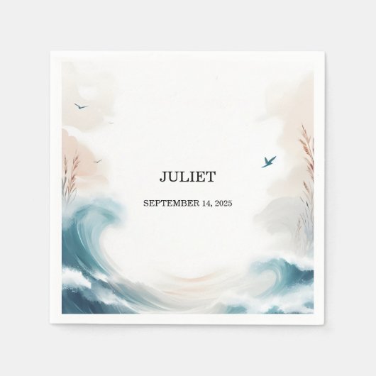 Serviette En Papier Fête de Mariage d'été Plage Océanique Eau Bleue (Devant)