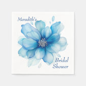 Serviette En Papier Fête de mariage élégante aux fleurs bleues (Devant)