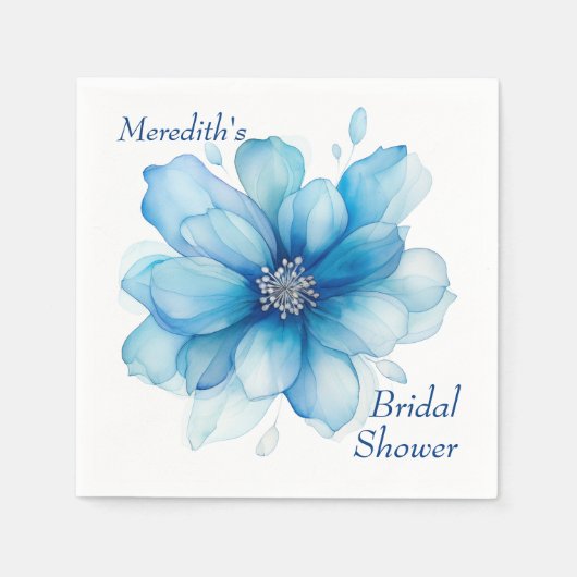 Serviette En Papier Fête de mariage élégante aux fleurs bleues (Devant)